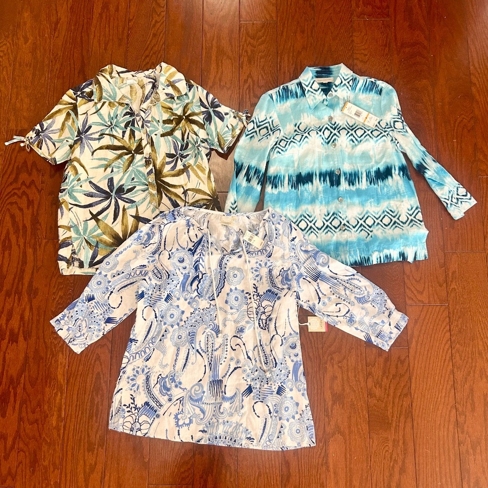 3 Shirts Tops Blouses 3/4 sleeve button up summer beach lightweight